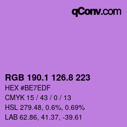 カラーコード: RGB 190.1 126.8 223 | qconv.com