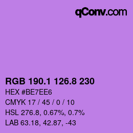 カラーコード: RGB 190.1 126.8 230 | qconv.com