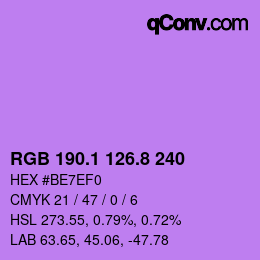 カラーコード: RGB 190.1 126.8 240 | qconv.com