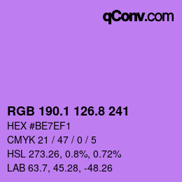 カラーコード: RGB 190.1 126.8 241 | qconv.com