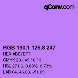 カラーコード: RGB 190.1 126.8 247 | qconv.com