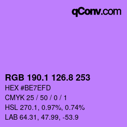 カラーコード: RGB 190.1 126.8 253 | qconv.com