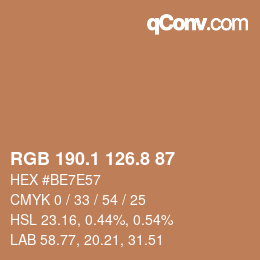 カラーコード: RGB 190.1 126.8 87 | qconv.com