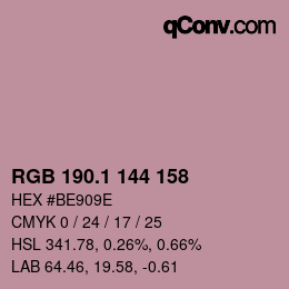カラーコード: RGB 190.1 144 158 | qconv.com