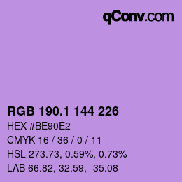 カラーコード: RGB 190.1 144 226 | qconv.com