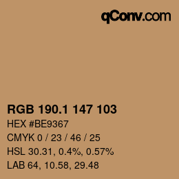 カラーコード: RGB 190.1 147 103 | qconv.com