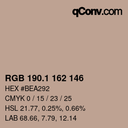 カラーコード: RGB 190.1 162 146 | qconv.com