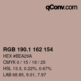 カラーコード: RGB 190.1 162 154 | qconv.com