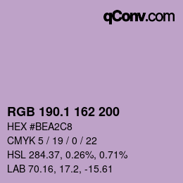 カラーコード: RGB 190.1 162 200 | qconv.com