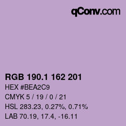 カラーコード: RGB 190.1 162 201 | qconv.com