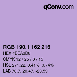 カラーコード: RGB 190.1 162 216 | qconv.com
