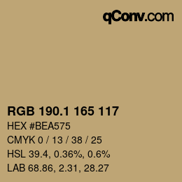 カラーコード: RGB 190.1 165 117 | qconv.com