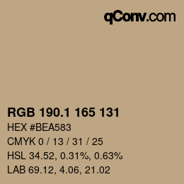 カラーコード: RGB 190.1 165 131 | qconv.com
