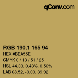 カラーコード: RGB 190.1 165 94 | qconv.com
