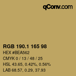 カラーコード: RGB 190.1 165 98 | qconv.com