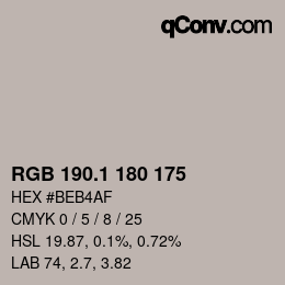 カラーコード: RGB 190.1 180 175 | qconv.com
