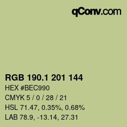 カラーコード: RGB 190.1 201 144 | qconv.com