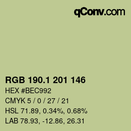 カラーコード: RGB 190.1 201 146 | qconv.com