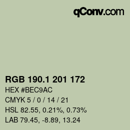 カラーコード: RGB 190.1 201 172 | qconv.com