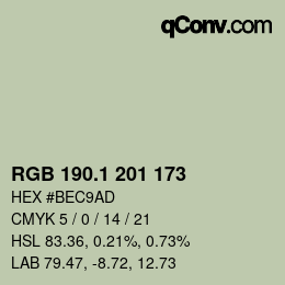 Color code: RGB 190.1 201 173 | qconv.com