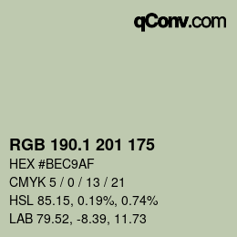Color code: RGB 190.1 201 175 | qconv.com