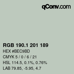 カラーコード: RGB 190.1 201 189 | qconv.com