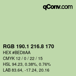 Color code: RGB 190.1 216.8 170 | qconv.com