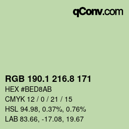 カラーコード: RGB 190.1 216.8 171 | qconv.com