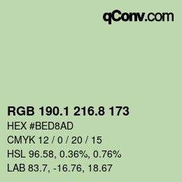 カラーコード: RGB 190.1 216.8 173 | qconv.com