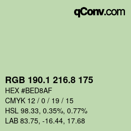 Color code: RGB 190.1 216.8 175 | qconv.com