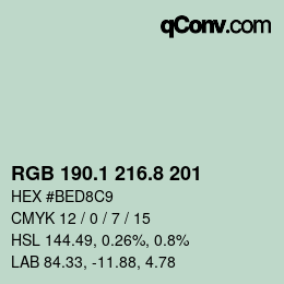 Código de color: RGB 190.1 216.8 201 | qconv.com