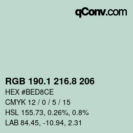 Color code: RGB 190.1 216.8 206 | qconv.com
