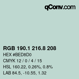 カラーコード: RGB 190.1 216.8 208 | qconv.com