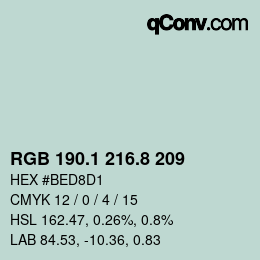カラーコード: RGB 190.1 216.8 209 | qconv.com