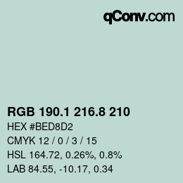 Color code: RGB 190.1 216.8 210 | qconv.com