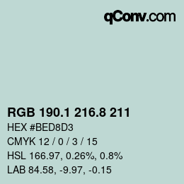 Color code: RGB 190.1 216.8 211 | qconv.com