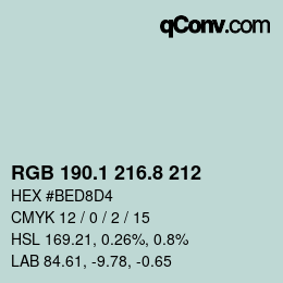 Color code: RGB 190.1 216.8 212 | qconv.com