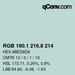 カラーコード: RGB 190.1 216.8 214 | qconv.com