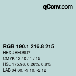 カラーコード: RGB 190.1 216.8 215 | qconv.com