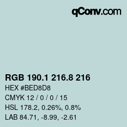 Color code: RGB 190.1 216.8 216 | qconv.com