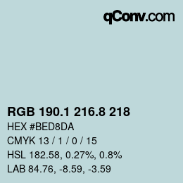 カラーコード: RGB 190.1 216.8 218 | qconv.com