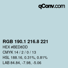 Farbcode: RGB 190.1 216.8 221 | qconv.com