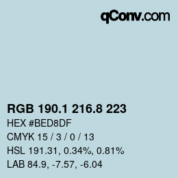 カラーコード: RGB 190.1 216.8 223 | qconv.com