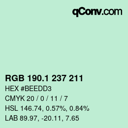 カラーコード: RGB 190.1 237 211 | qconv.com