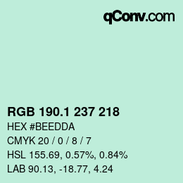 カラーコード: RGB 190.1 237 218 | qconv.com