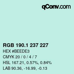 カラーコード: RGB 190.1 237 227 | qconv.com