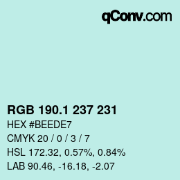 Color code: RGB 190.1 237 231 | qconv.com