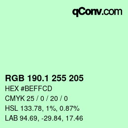 カラーコード: RGB 190.1 255 205 | qconv.com