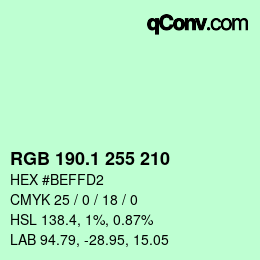 カラーコード: RGB 190.1 255 210 | qconv.com