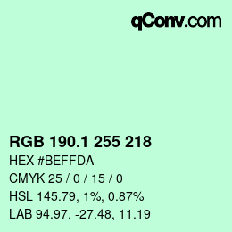 カラーコード: RGB 190.1 255 218 | qconv.com